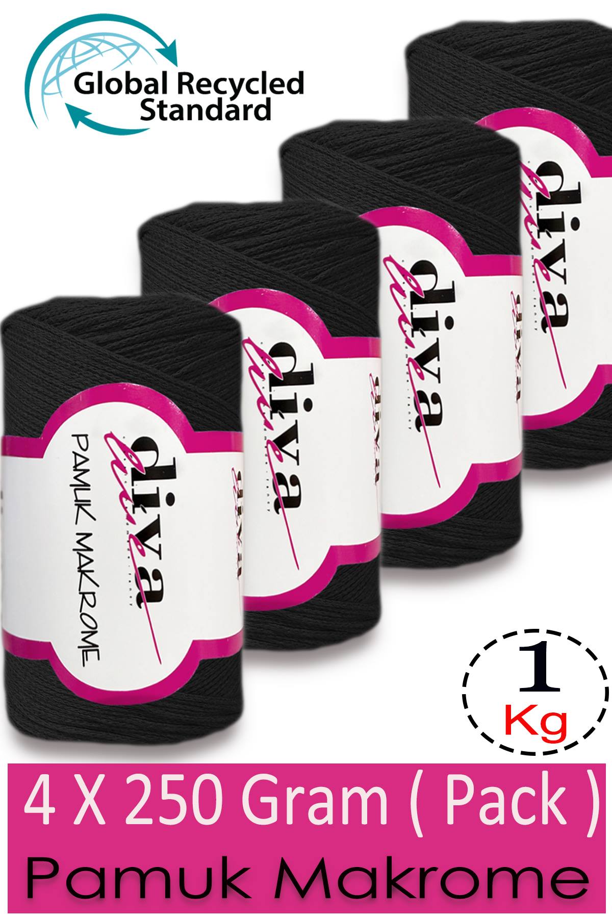 Diva Pamuk Makrome 2111 Siyah ( 4 lü Paket) - Görsel 1