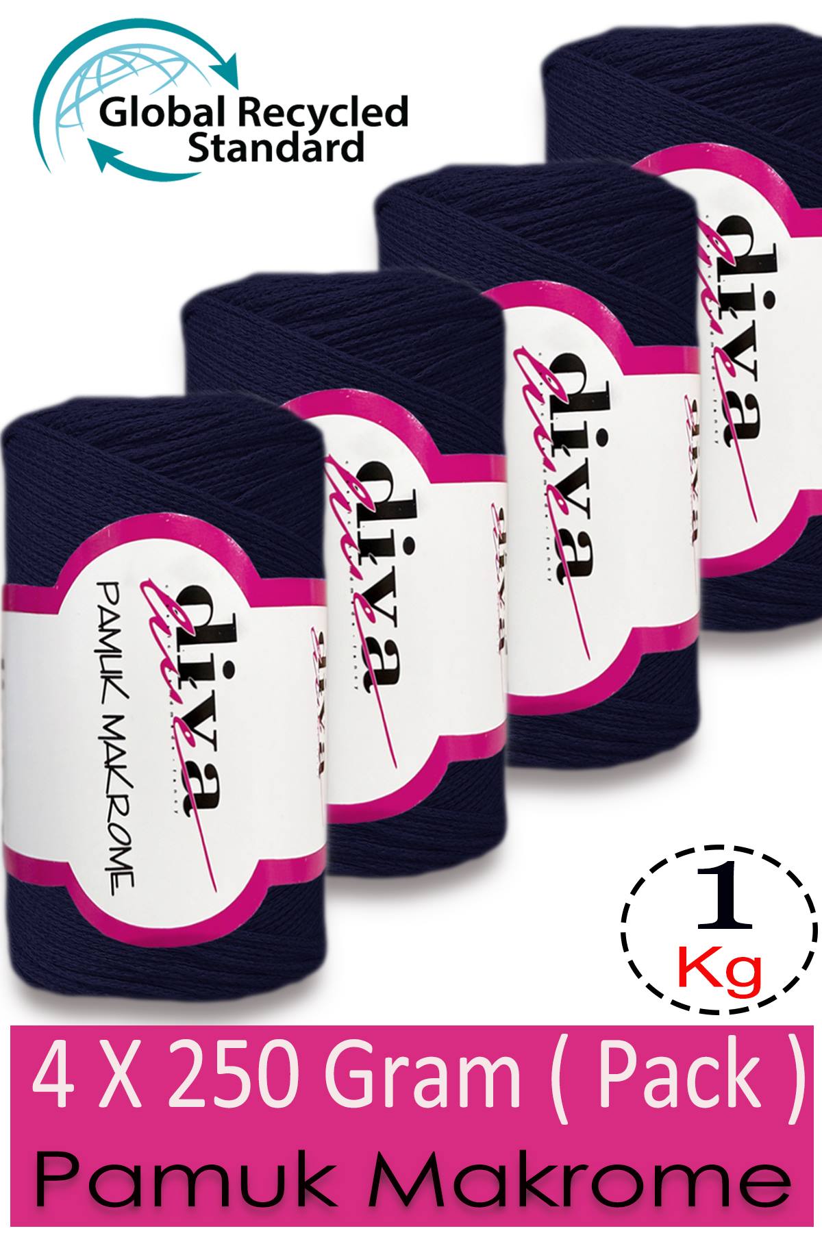 Diva Pamuk Makrome 2112 Lacivert ( 4 lü Paket) - Görsel 1