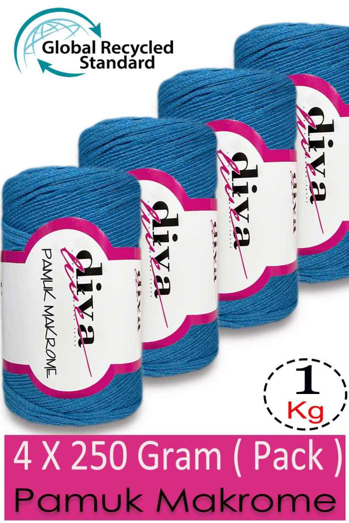 Diva Pamuk Makrome 2122 Okyanus ( 4 lü Paket) - Görsel 1