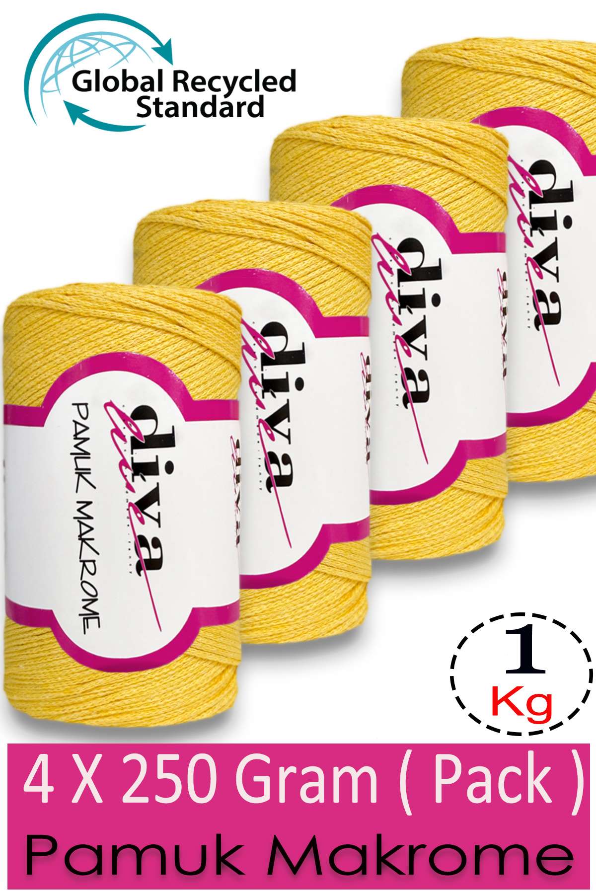 Diva Pamuk Makrome 2123 Sarı ( 4 lü Paket) - Görsel 1