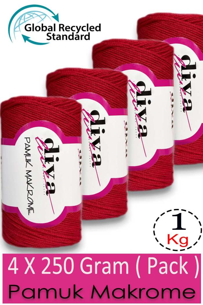 Diva Pamuk Makrome 2126 Kırmızı ( 4 lü Paket) - Görsel 1