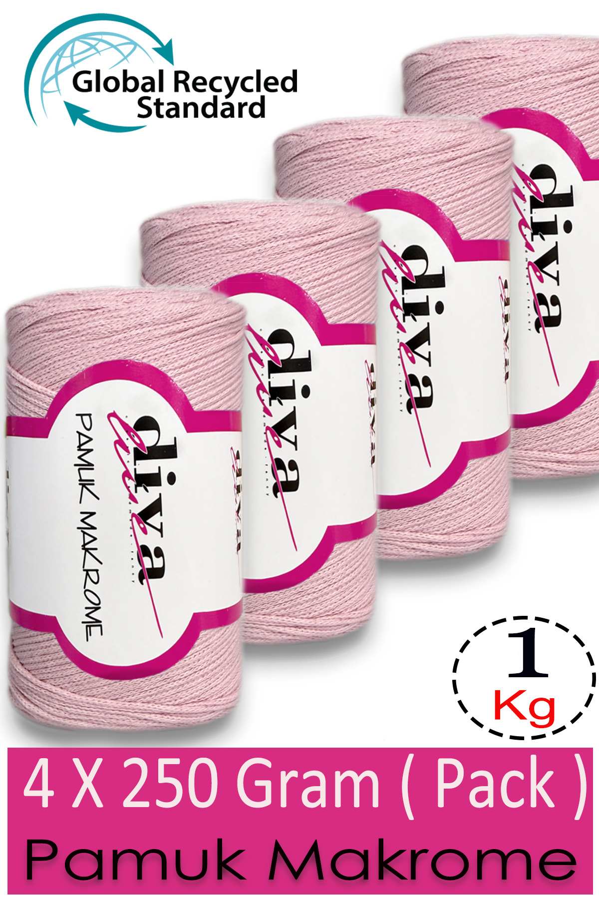 Diva Pamuk Makrome 2130 Toz Pembe ( 4 lü Paket) - Görsel 1