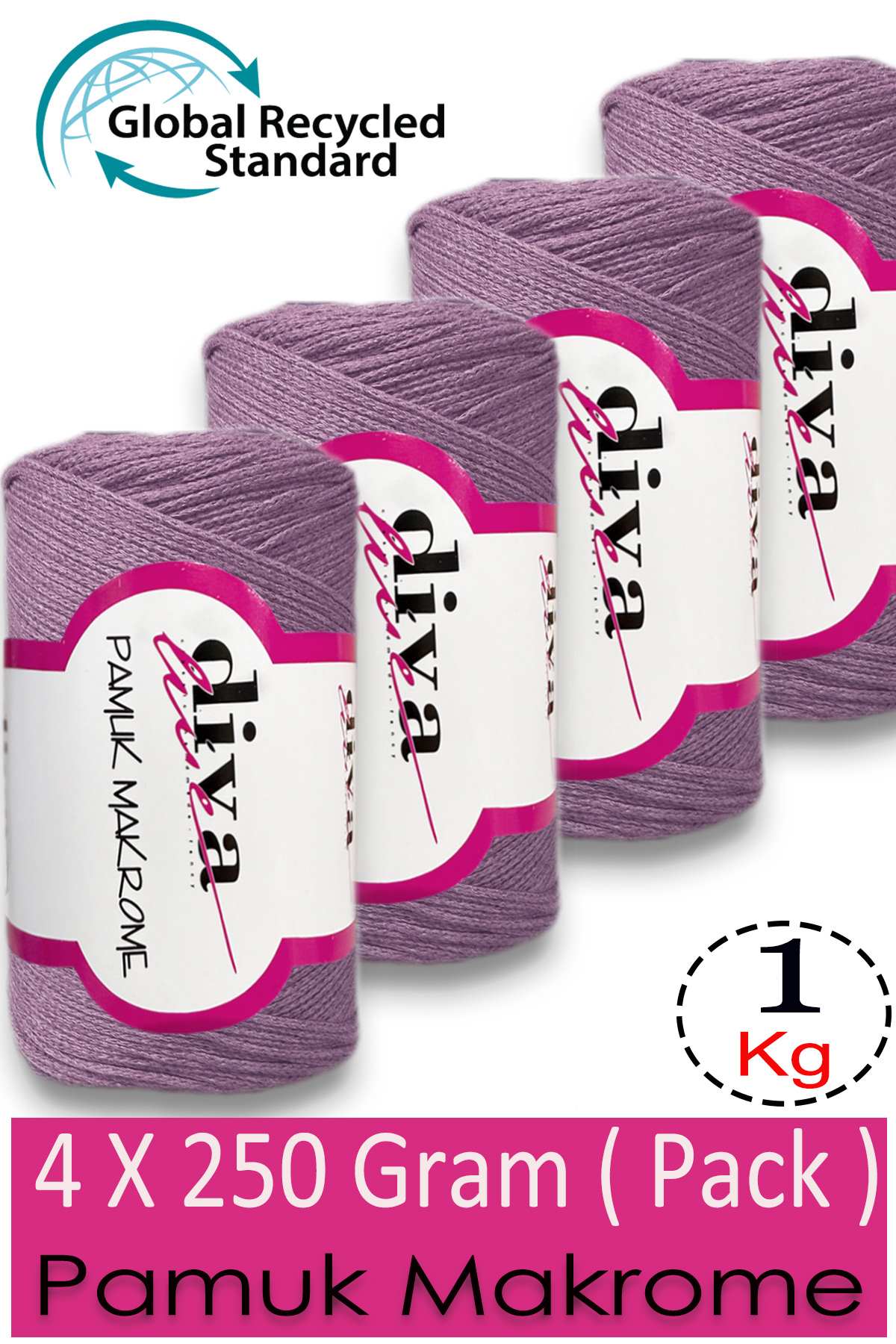 Diva Pamuk Makrome 2135 Lila ( 4 lü Paket) - Görsel 1