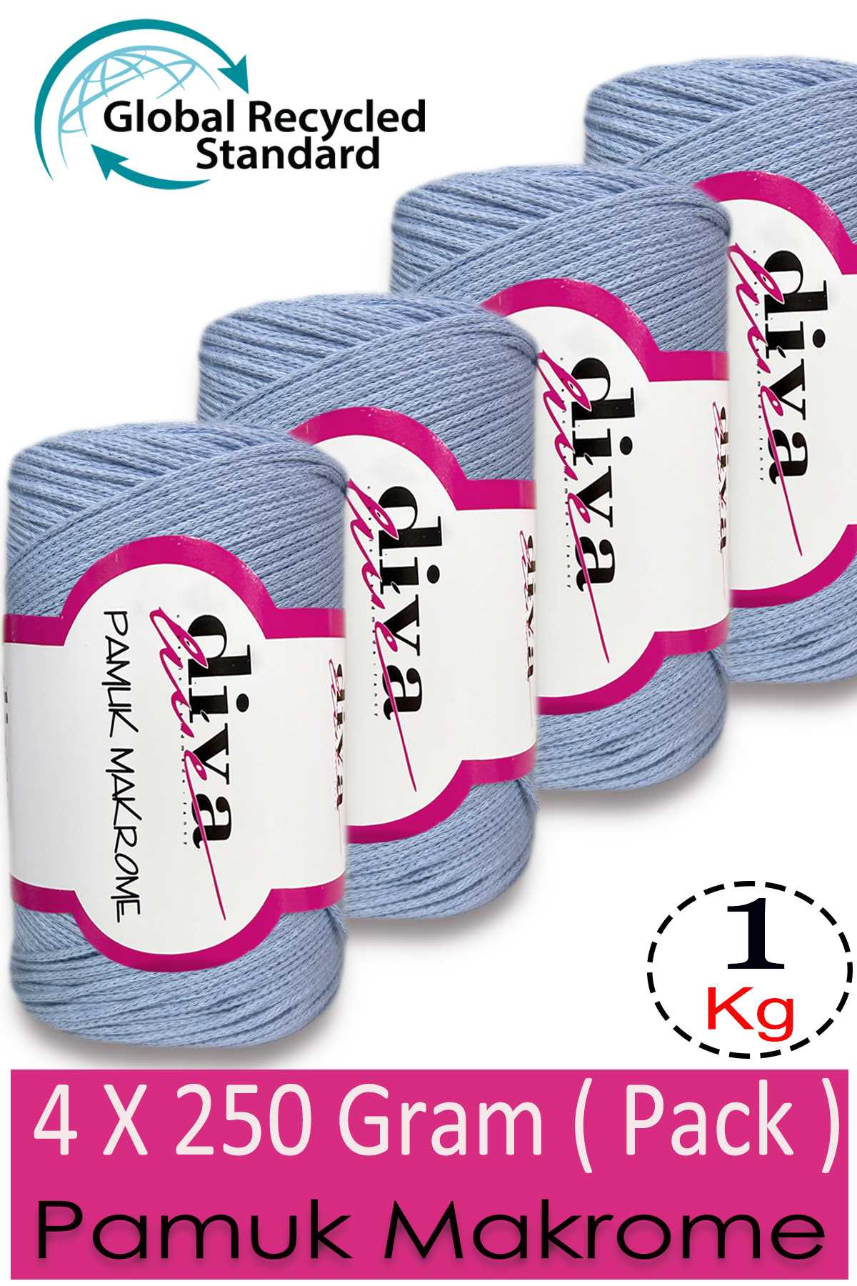 Diva Pamuk Makrome 214 Bebe Mavi ( 4 lü Paket) - Görsel 1