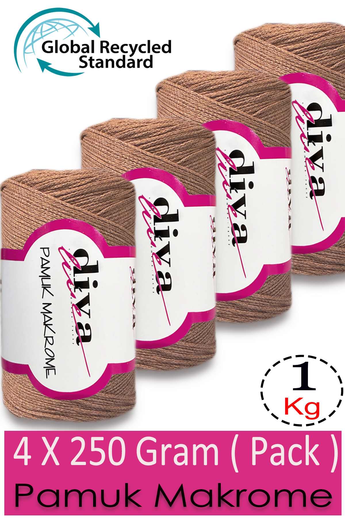 Diva Pamuk Makrome 222 Koyu Sütlü Kahve ( 4 lü Paket) - Görsel 1