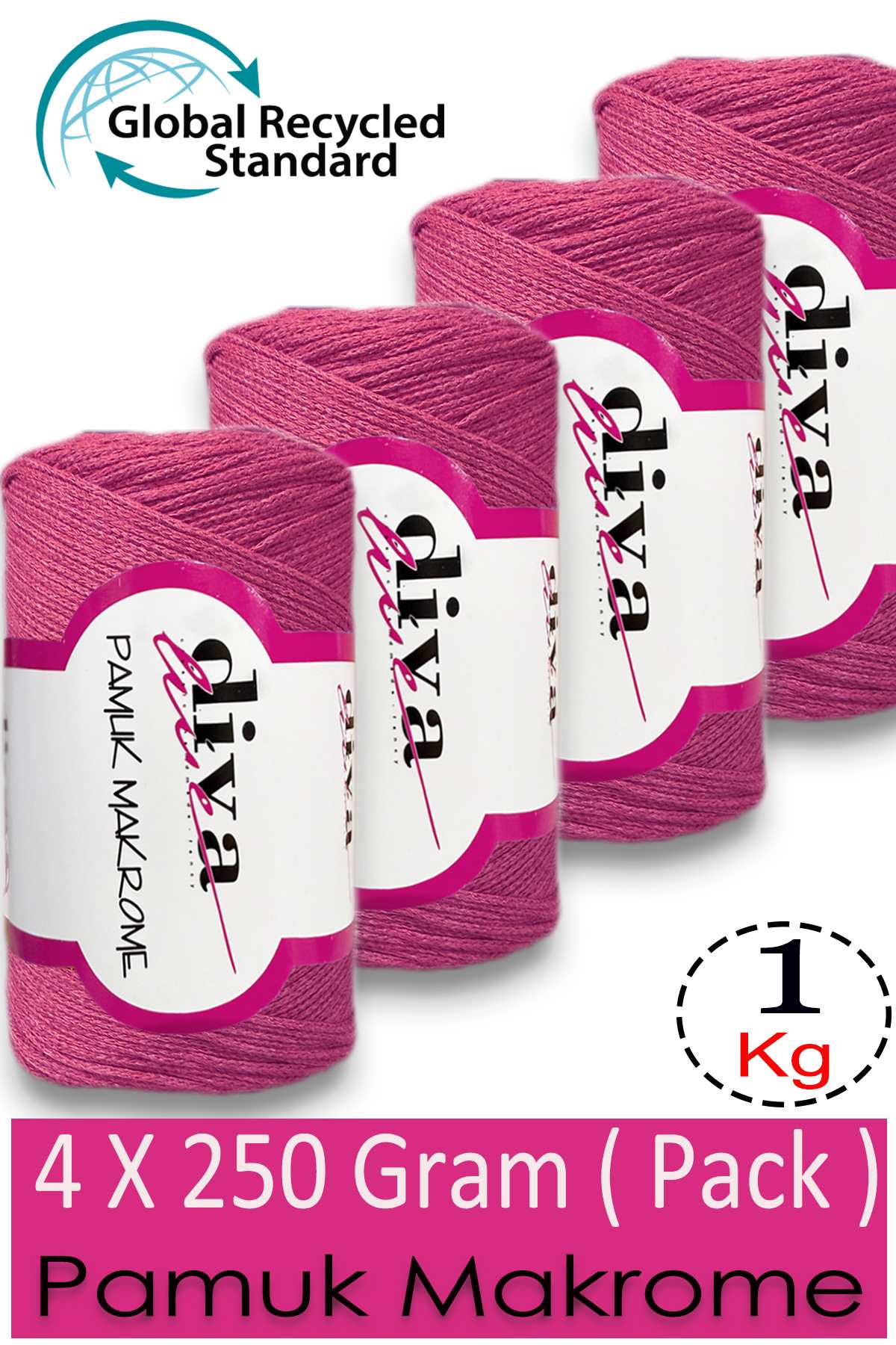 Diva Pamuk Makrome 2244 Koyu Pembe ( 4 lü Paket) - Görsel 1