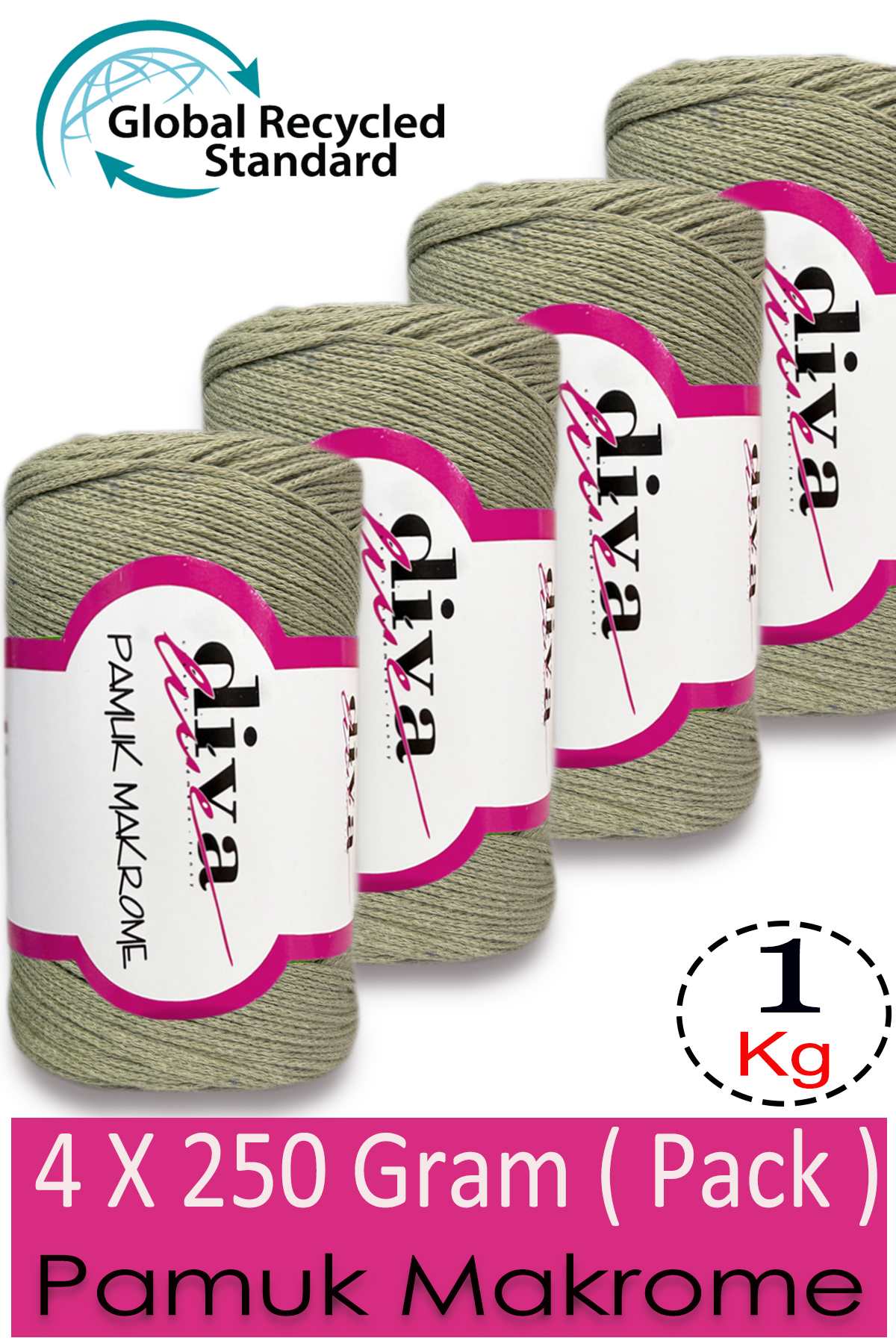 Diva Pamuk Makrome 268 Küf Yeşili ( 4 lü Paket) - Görsel 1