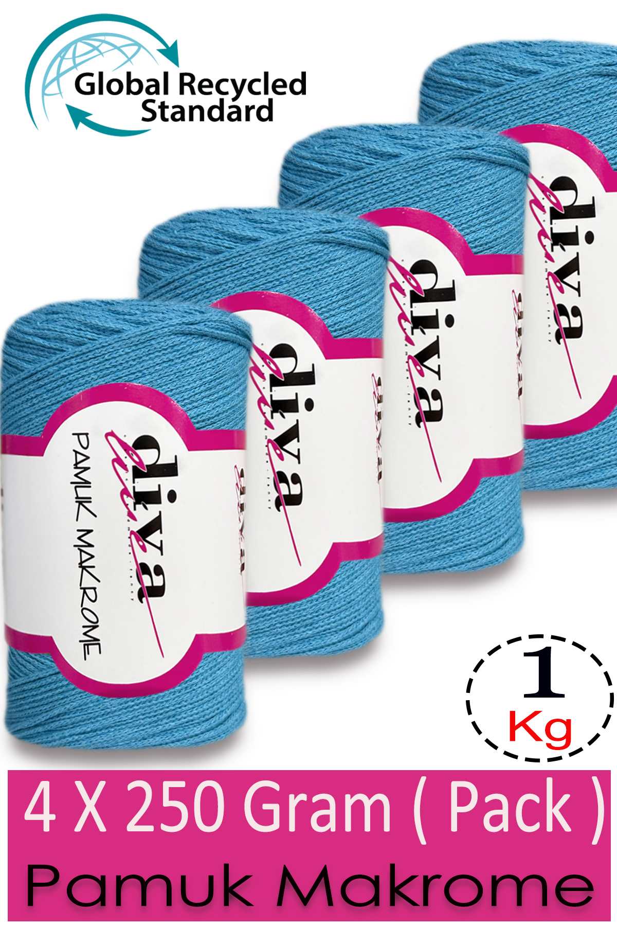 Diva Pamuk Makrome 280 Turkuaz ( 4 lü Paket) - Görsel 1