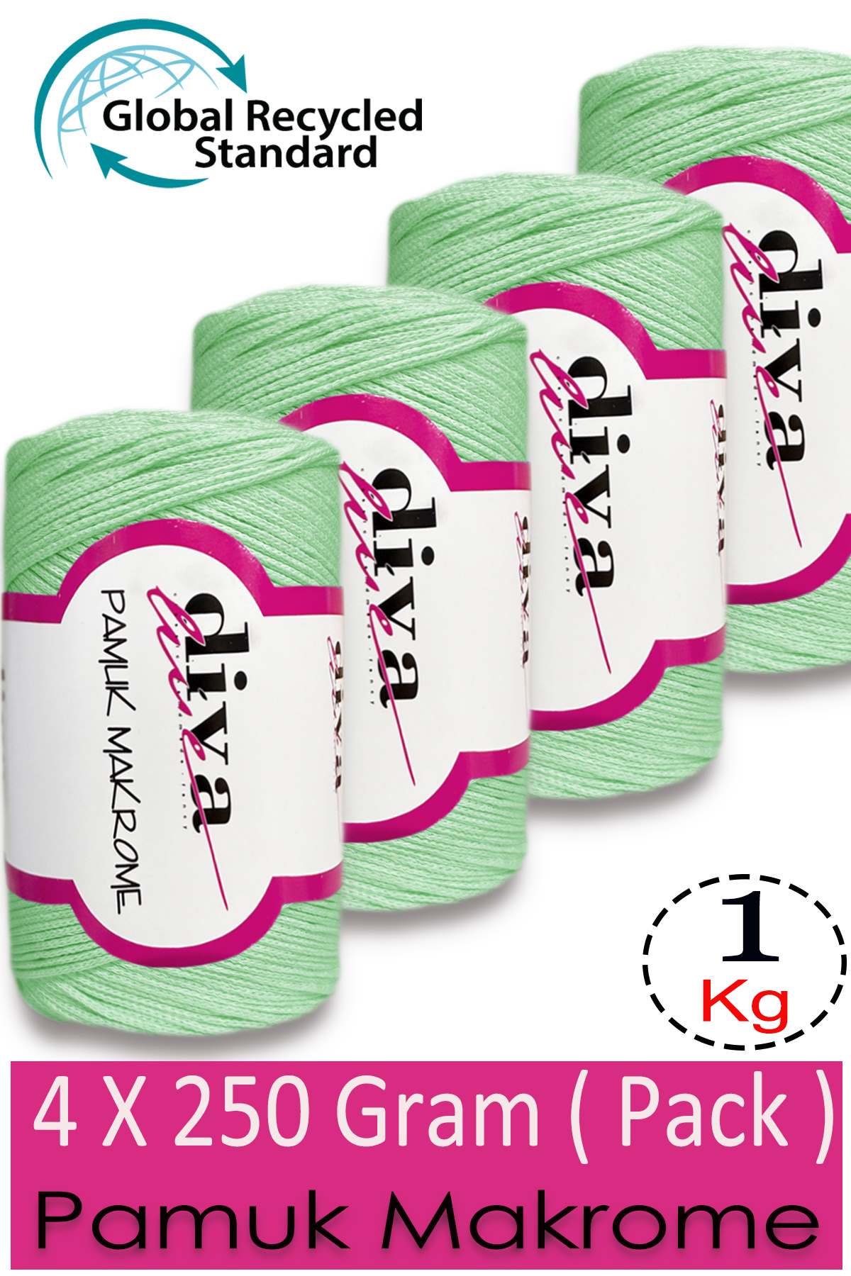 Diva Pamuk Makrome 487 Su Yeşili ( 4 lü Paket) - Görsel 1