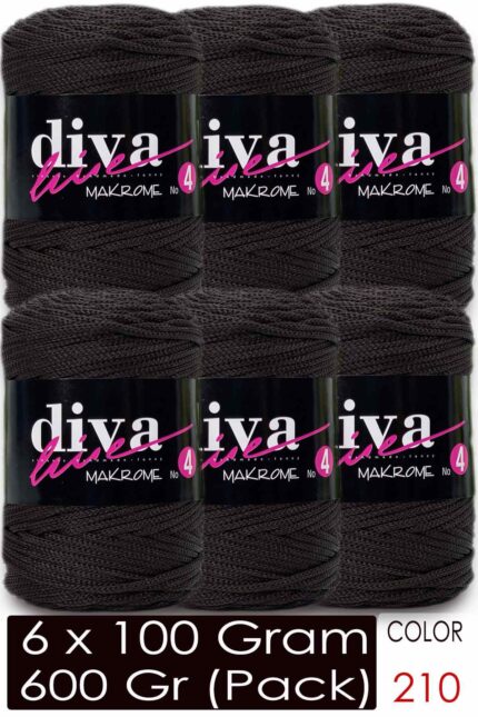 Diva Makrome İpi Kalın (No:4) 210 Bitter Kahve ( 6 lı Paket )