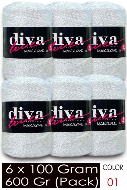 Diva Makrome İpi Kalın (No:4) 01 Beyaz ( 6 lı Paket )