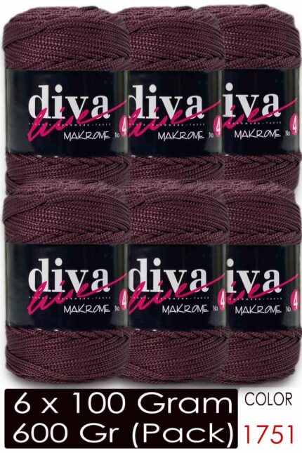 Diva Makrome İpi Kalın (No:4) 1751 Koyu Bordo ( 6 lı Paket )