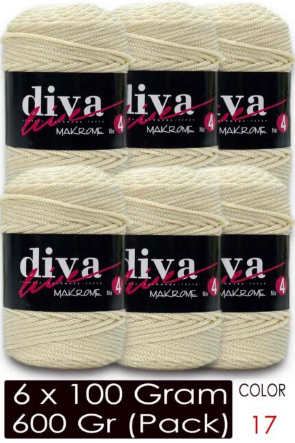 Diva Makrome İpi Kalın (No:4) 17 Krem ( 6 lı Paket )
