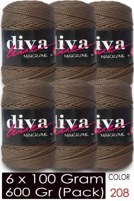 Diva Makrome İpi Kalın (No:4) 208 Kahve ( 6 lı Paket )