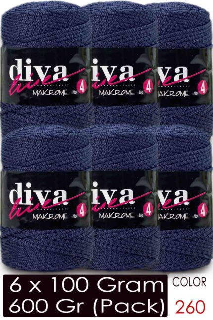 Diva Makrome İpi Kalın (No:4) 260 Orta Lacivert ( 6 lı Paket )