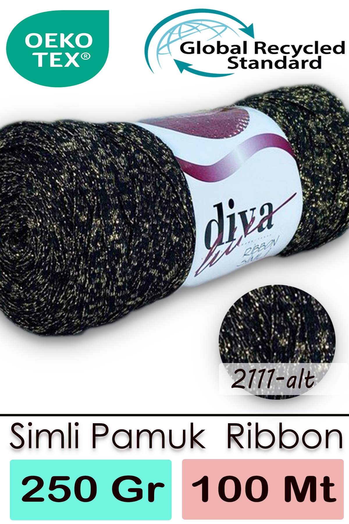 Diva Ribbon Simli 2111ALT Siyah-Altın ( 4 lü Paket ) - Görsel 1
