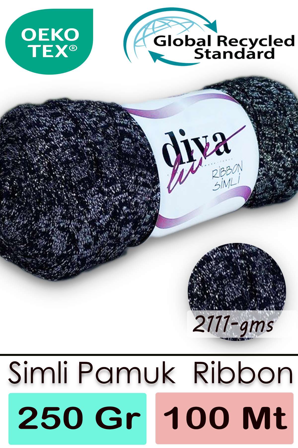 Diva Ribbon Simli 2111GMS Siyah-Gümüş ( 4 lü Paket ) - Görsel 1