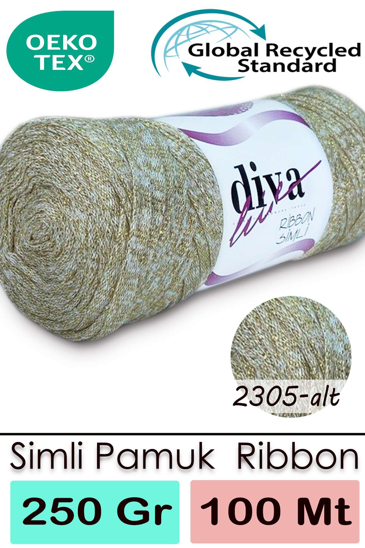 Diva Ribbon Simli 2305ALT Bej-Altın ( 4 lü Paket ) - Görsel 1