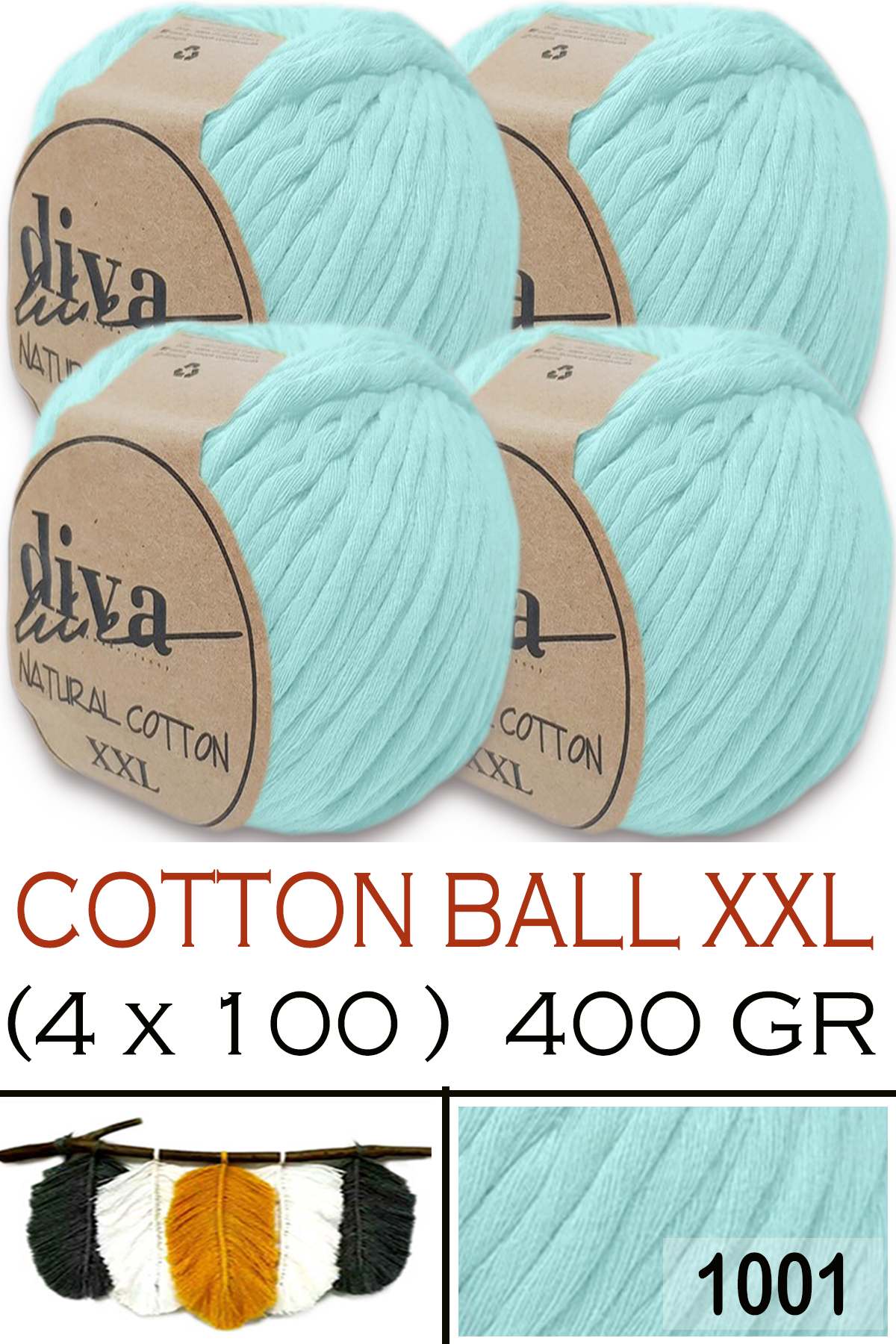 Diva Natural Cotton XXL 1001 Soft Mint (4 lü Paket) - Görsel 1
