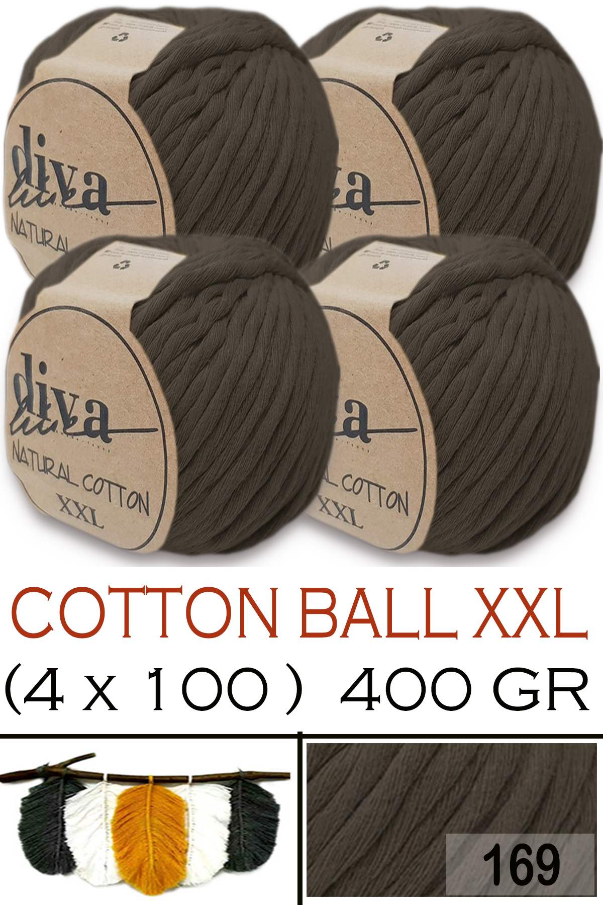 Diva Natural Cotton XXL 169 Koyu Vizon (4 lü Paket) - Görsel 1