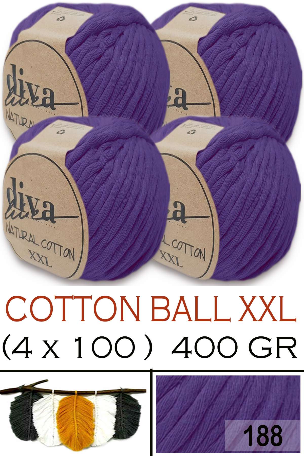 Diva Natural Cotton XXL 188 Mor (4 lü Paket) - Görsel 1