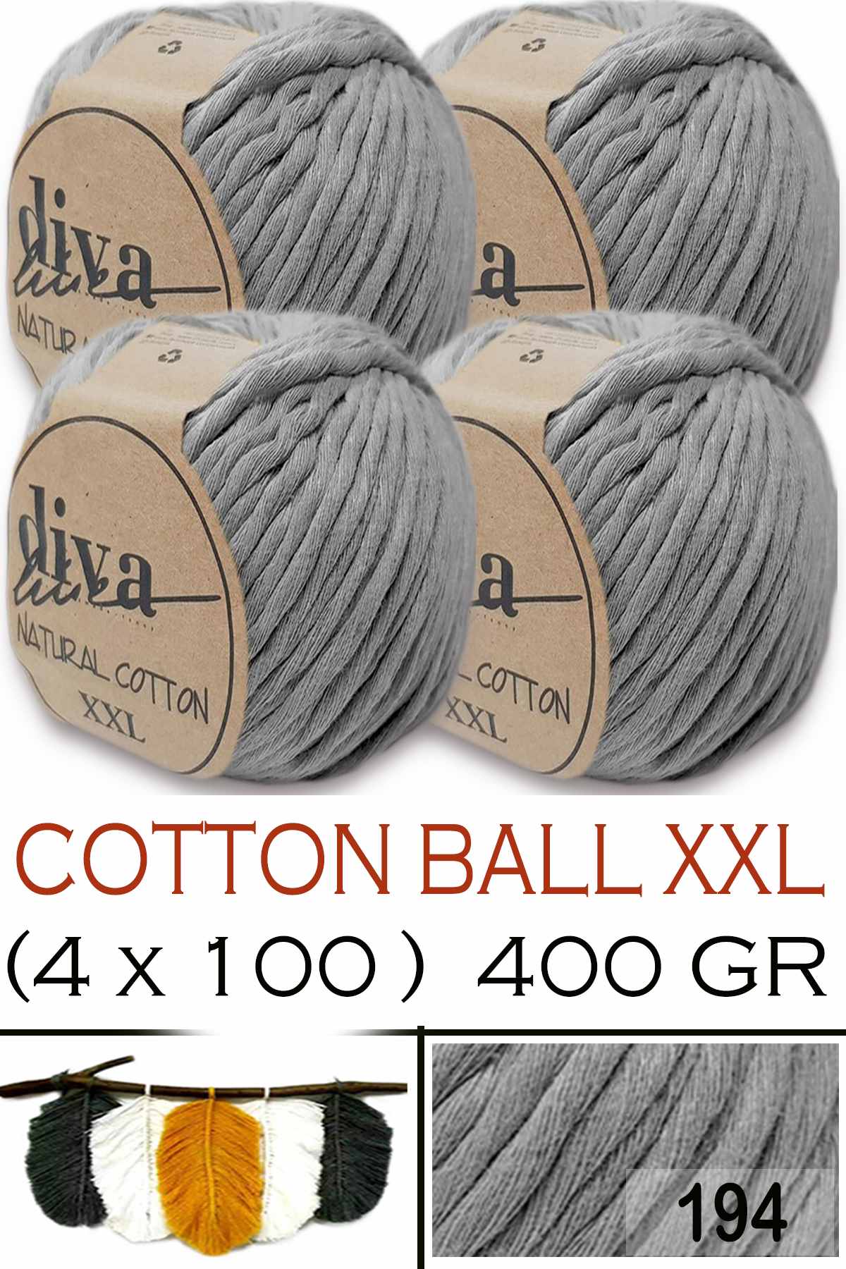 Diva Natural Cotton XXL 194 Orta Gri (4 lü Paket) - Görsel 1