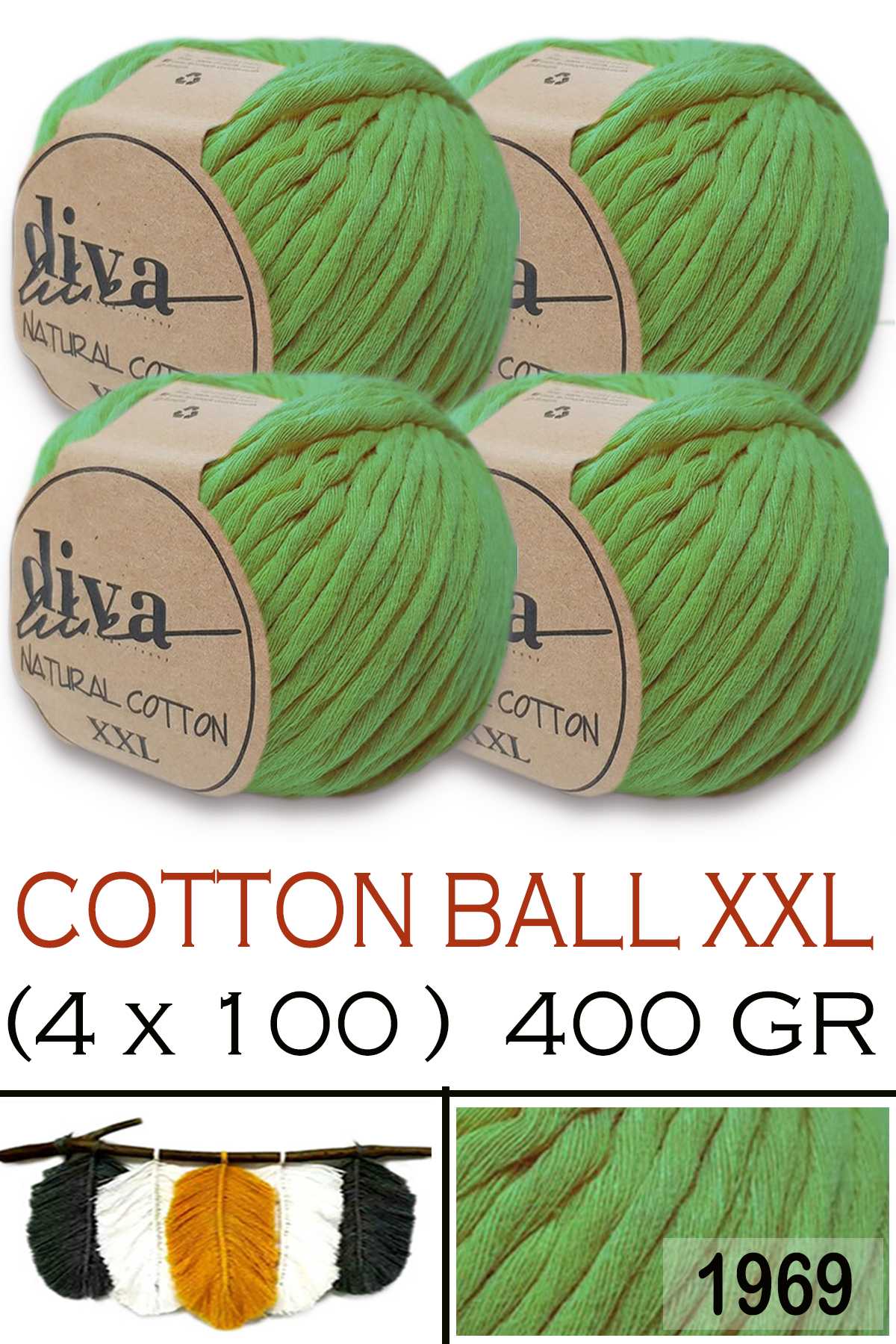 Diva Natural Cotton XXL 1969 Elma Yeşili (4 lü Paket) - Görsel 1
