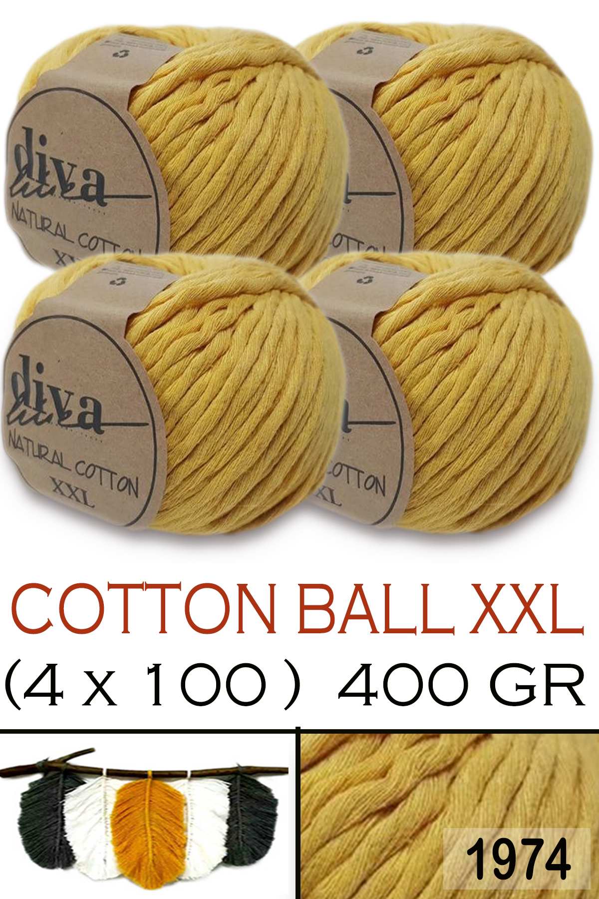 Diva Natural Cotton XXL 1974 Hardal (4 lü Paket) - Görsel 1