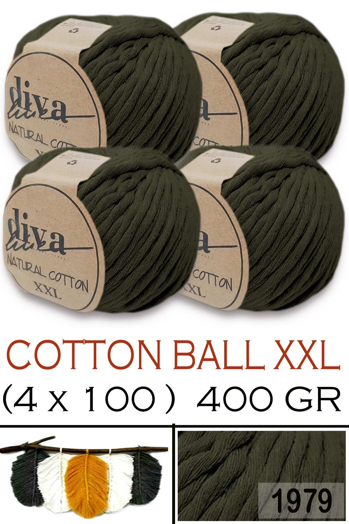Diva Natural Cotton XXL 1979 Haki (4 lü Paket) - Görsel 1