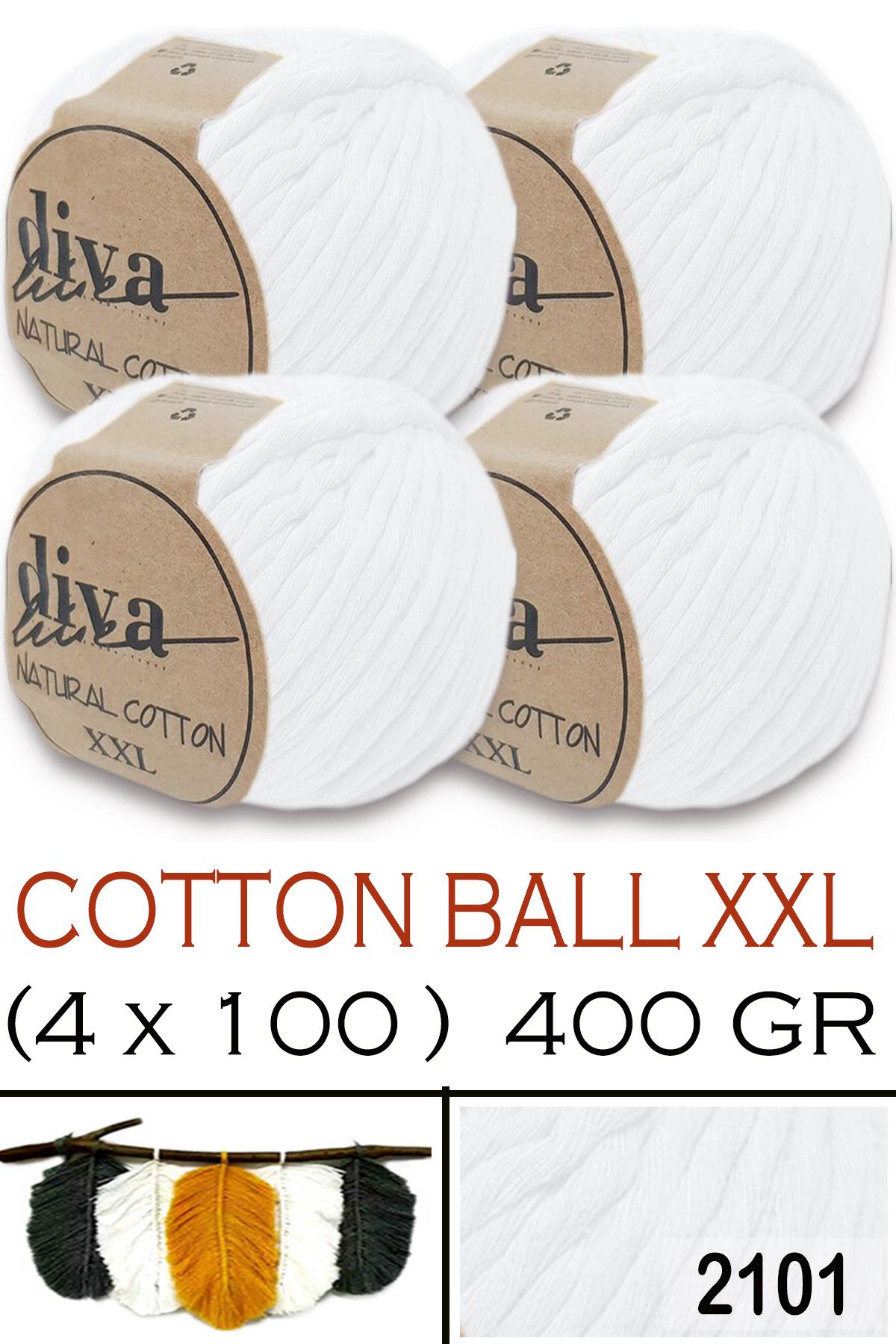 Diva Natural Cotton XXL 2101 Beyaz (4 lü Paket) - Görsel 1