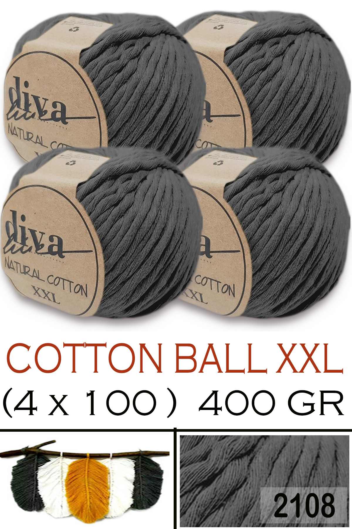 Diva Natural Cotton XXL 2108 Antrasit (4 lü Paket) - Görsel 1