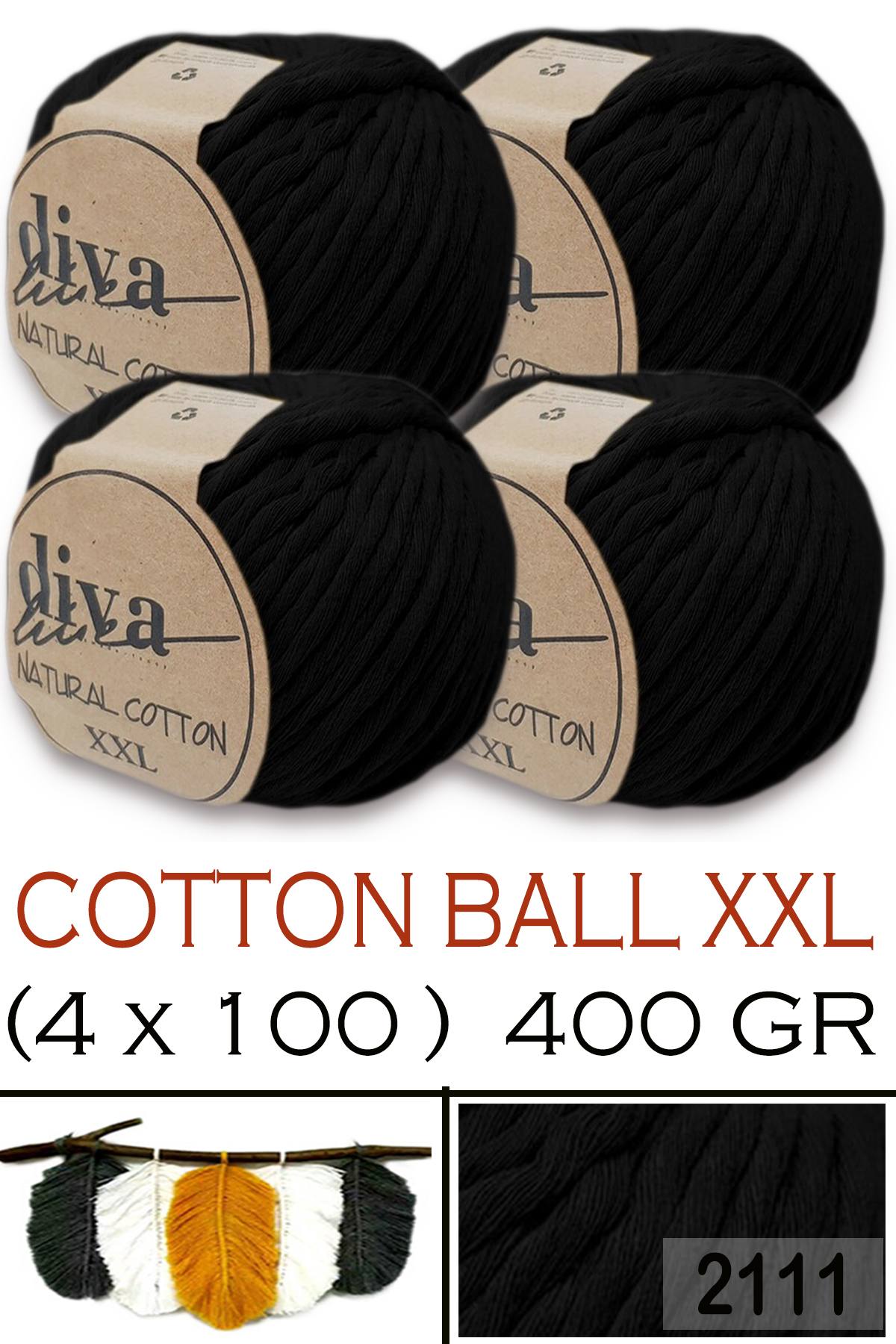 Diva Natural Cotton XXL 2111 Siyah (4 lü Paket) - Görsel 1