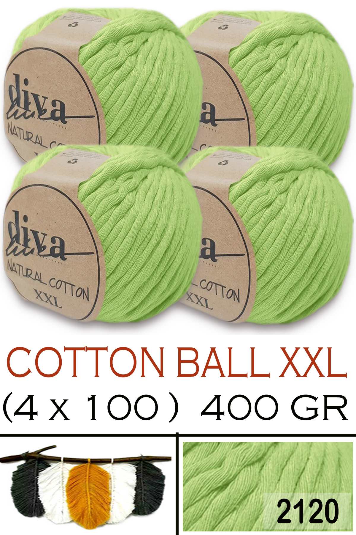 Diva Natural Cotton XXL 2120 Fıstık Yeşili (4 lü Paket) - Görsel 1