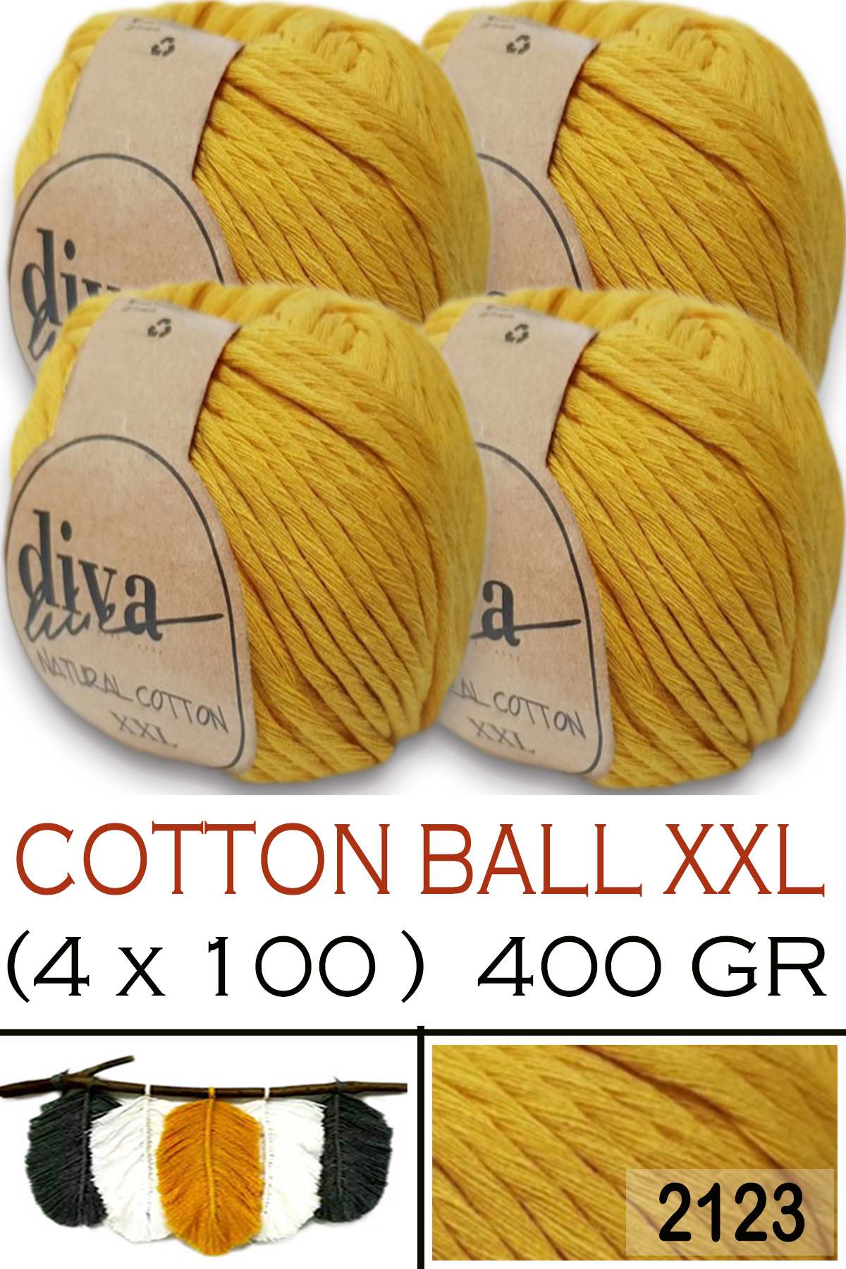 Diva Natural Cotton XXL 2123 Sarı (4 lü Paket) - Görsel 1