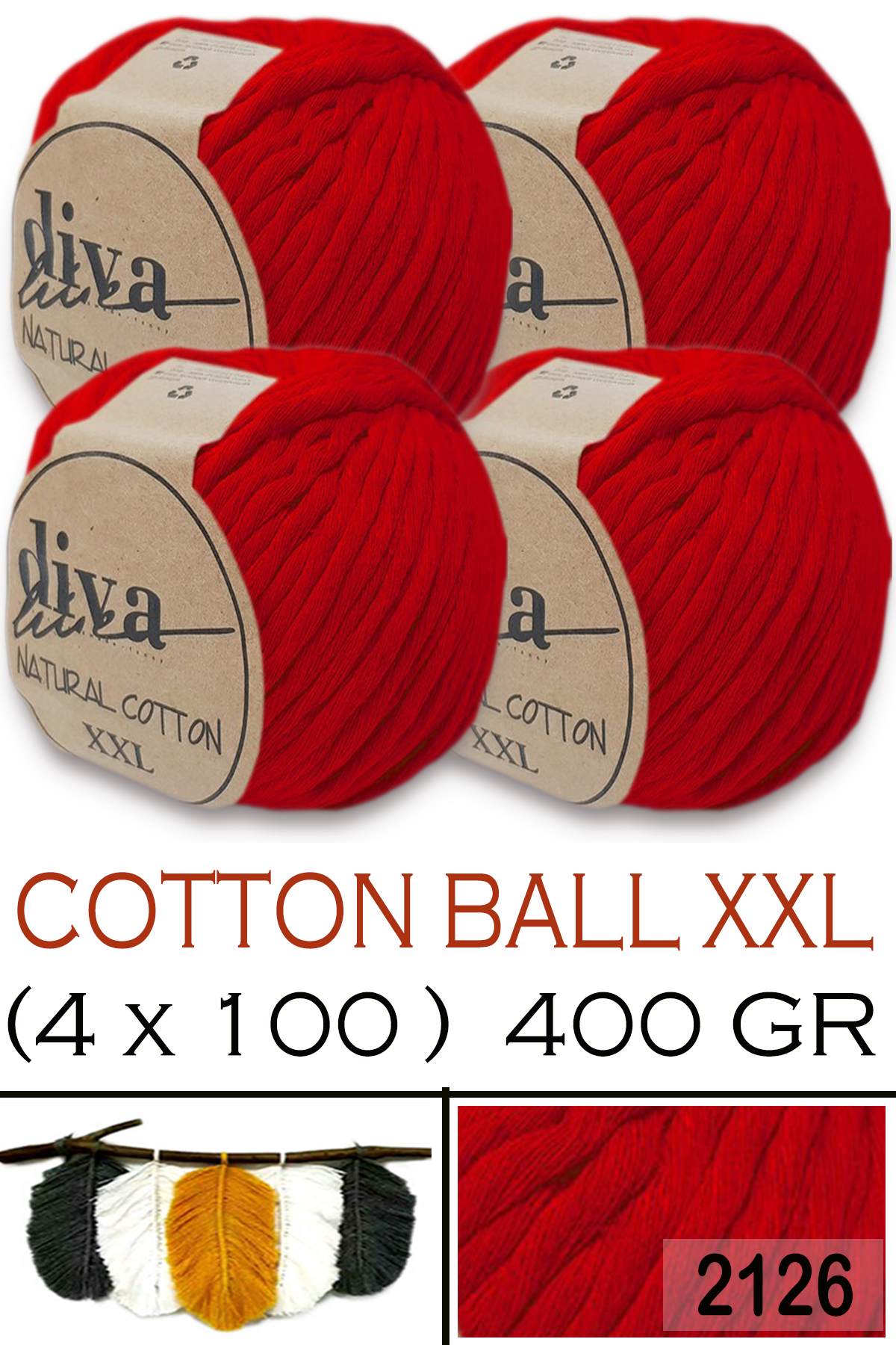 Diva Natural Cotton XXL 2126 Kırmızı (4 lü Paket) - Görsel 1