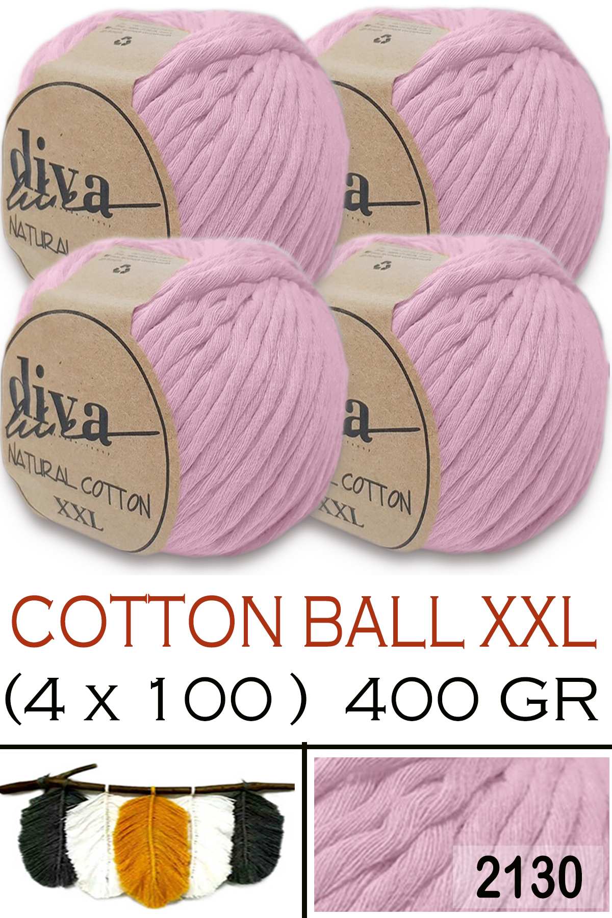 Diva Natural Cotton XXL 2130 Toz Pembe (4 lü Paket) - Görsel 1