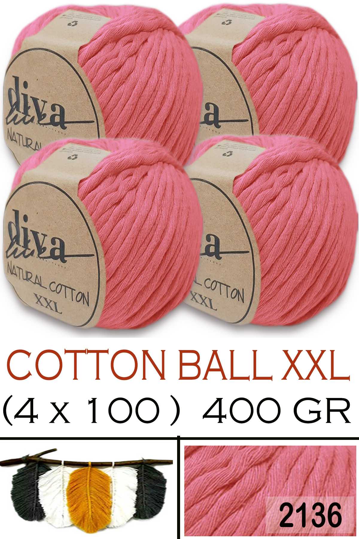 Diva Natural Cotton XXL 2136 Nar Çiçeği (4 lü Paket) - Görsel 1