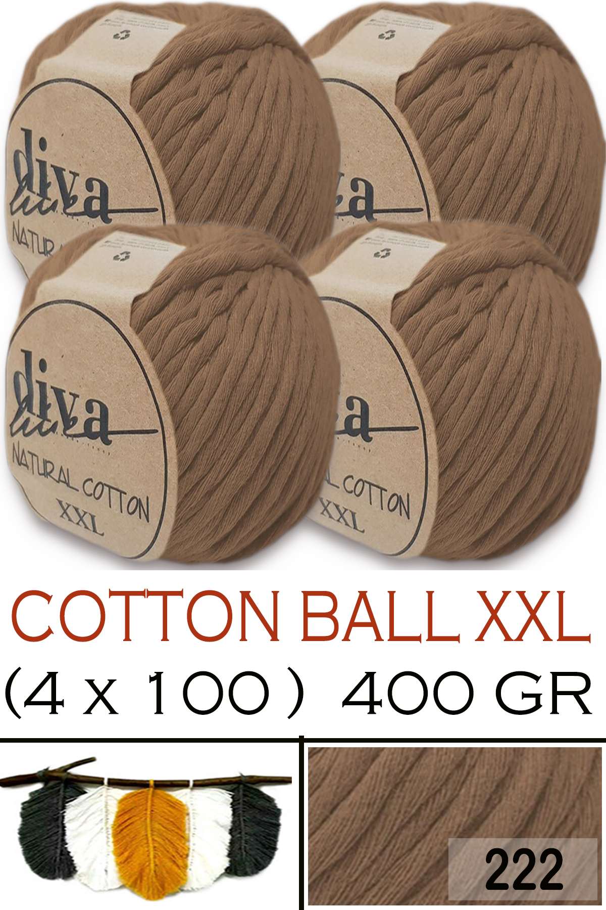 Diva Natural Cotton XXL 222 Sütlü Kahve (4 lü Paket) - Görsel 1