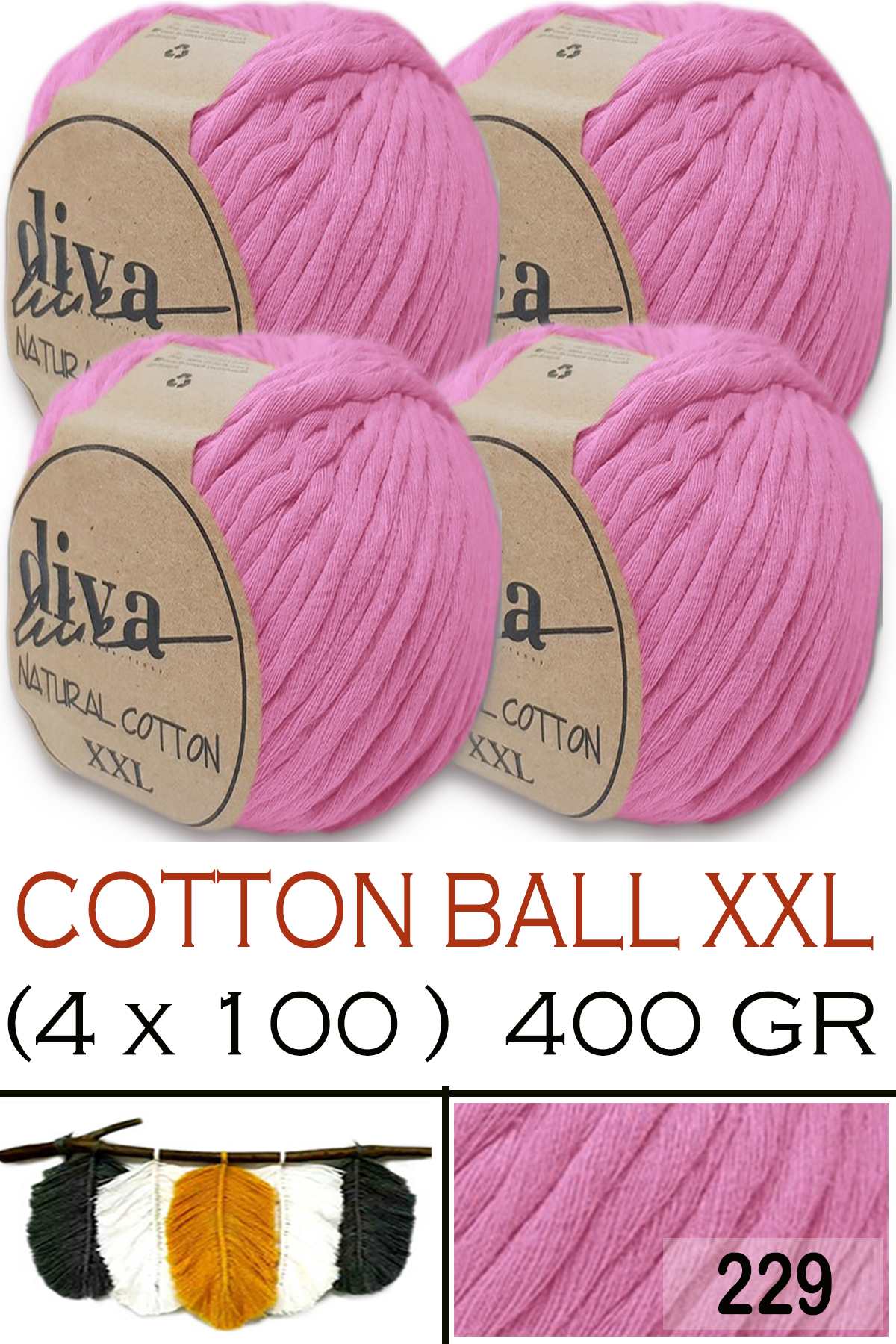 Diva Natural Cotton XXL 229 Pembe (4 lü Paket) - Görsel 1