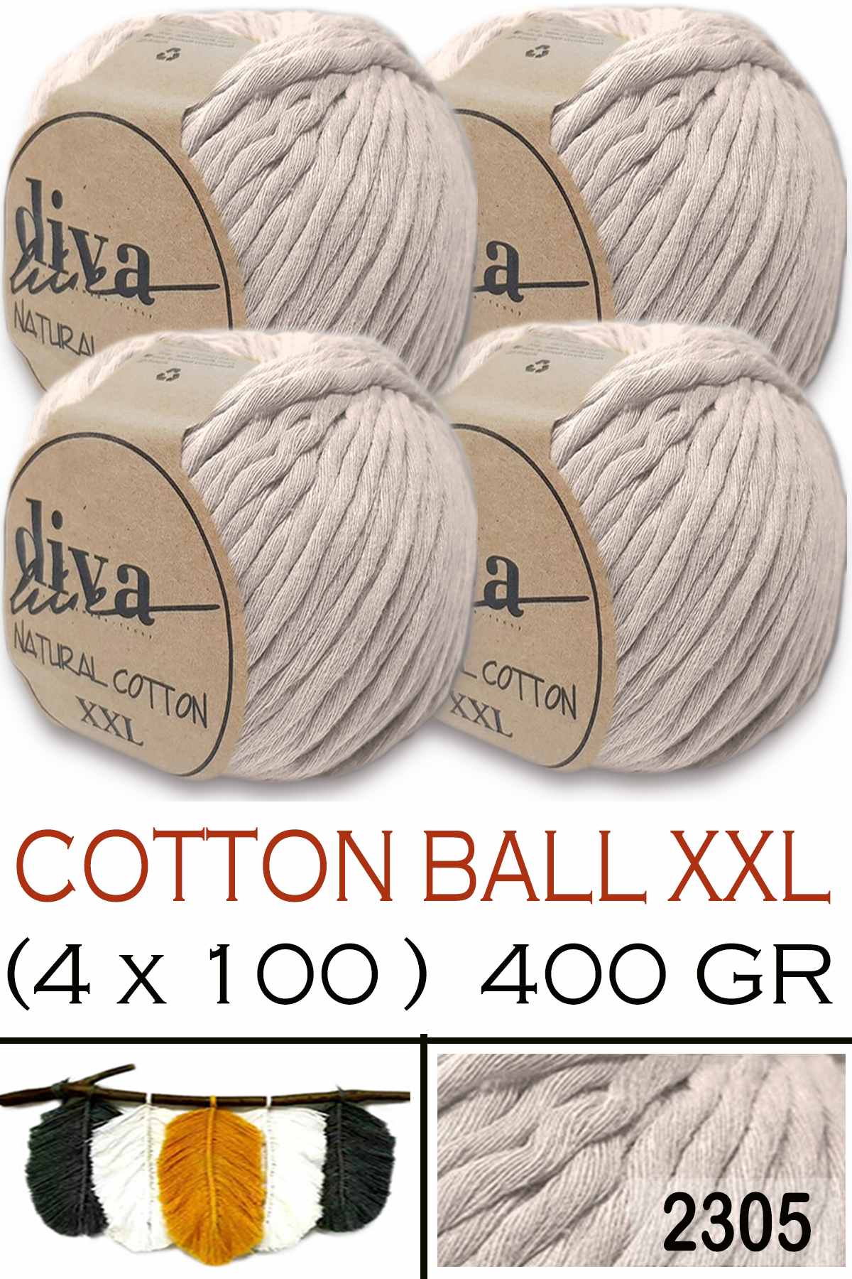 Diva Natural Cotton XXL 2305 Bej (4 lü Paket) - Görsel 1