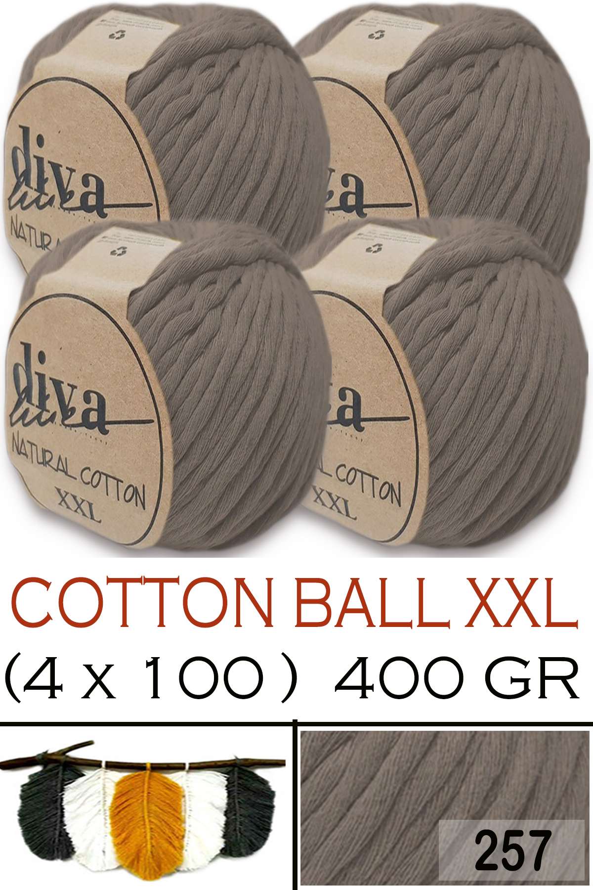 Diva Natural Cotton XXL 257 Vizon (4 lü Paket) - Görsel 1