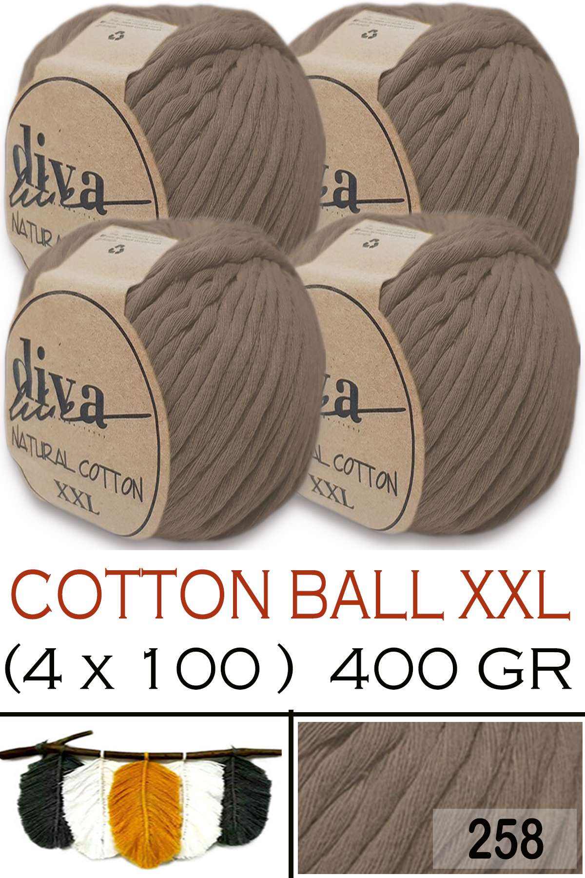 Diva Natural Cotton XXL 258 Orta Vizon (4 lü Paket) - Görsel 1
