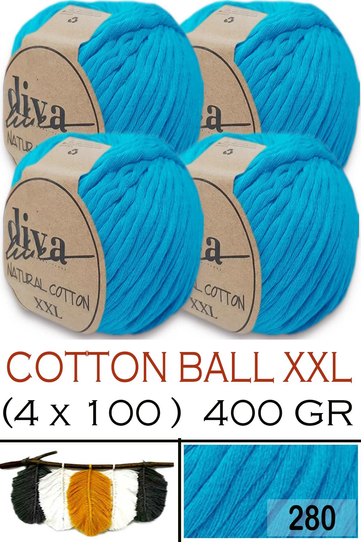 Diva Natural Cotton XXL 280 Açık Turkuaz (4 lü Paket) - Görsel 1