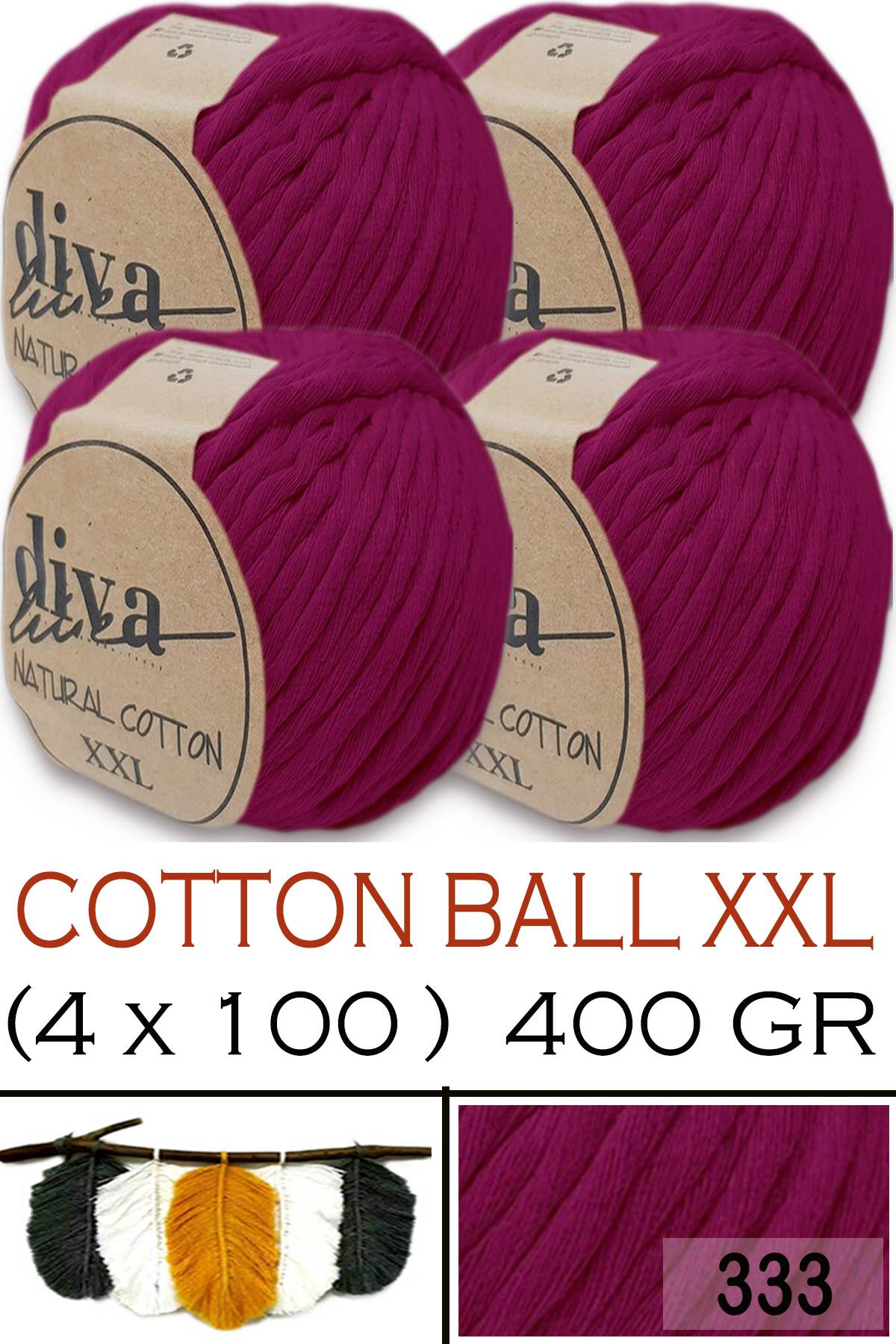 Diva Natural Cotton XXL 333 Fuşya (4 lü Paket) - Görsel 1