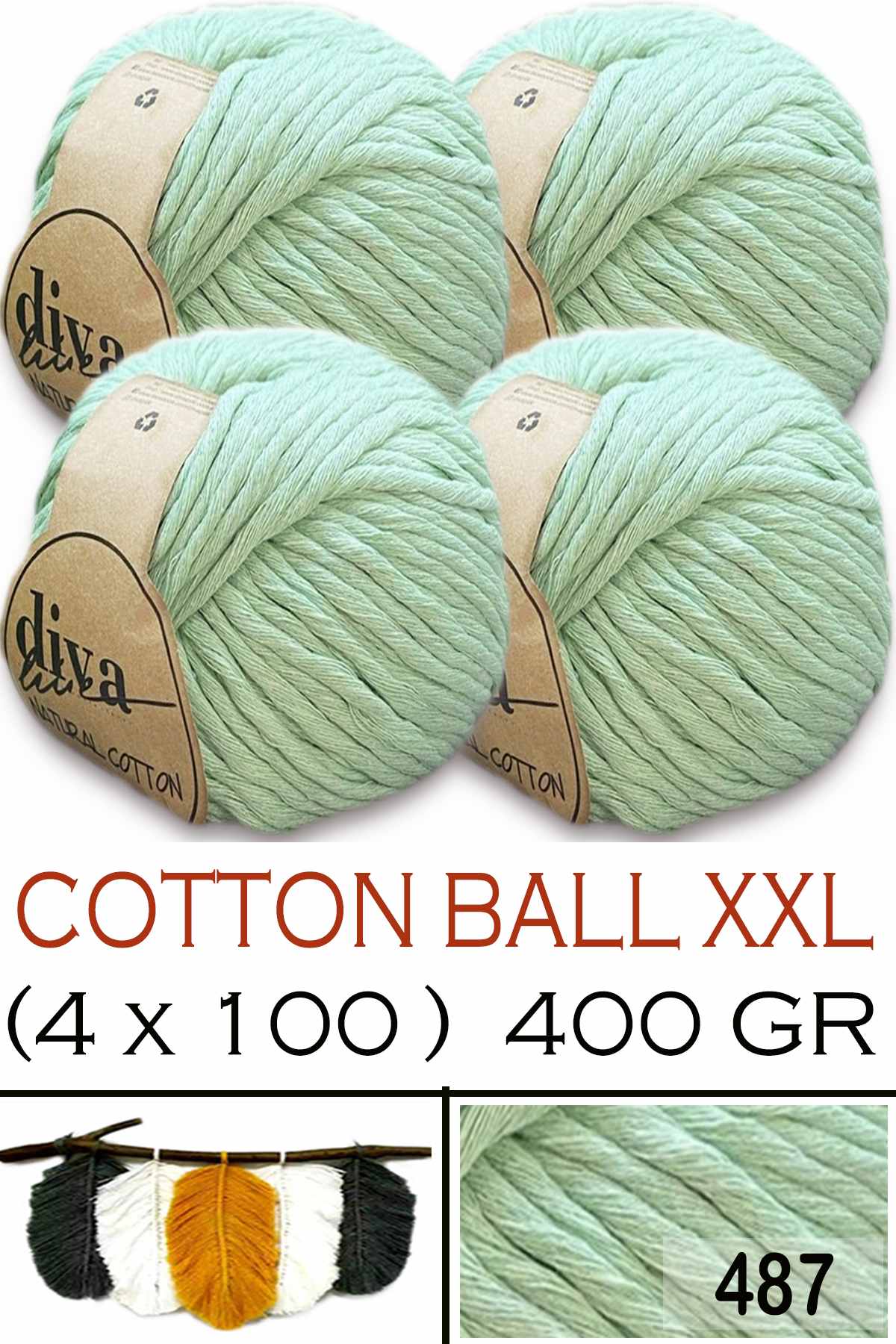 Diva Natural Cotton XXL 487 Su Yeşili (4 lü Paket) - Görsel 1