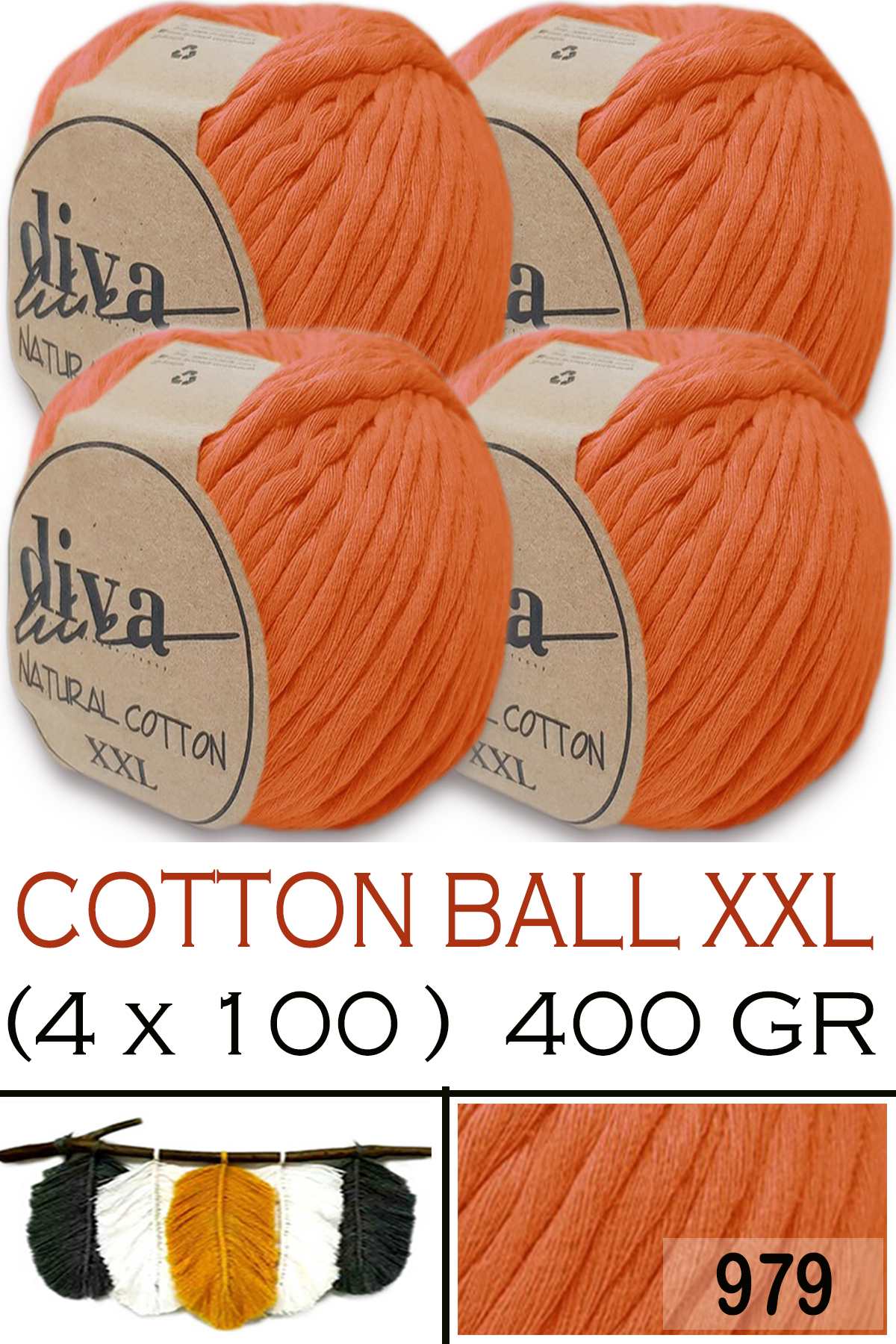 Diva Natural Cotton XXL 979 Portakal (4 lü Paket) - Görsel 1