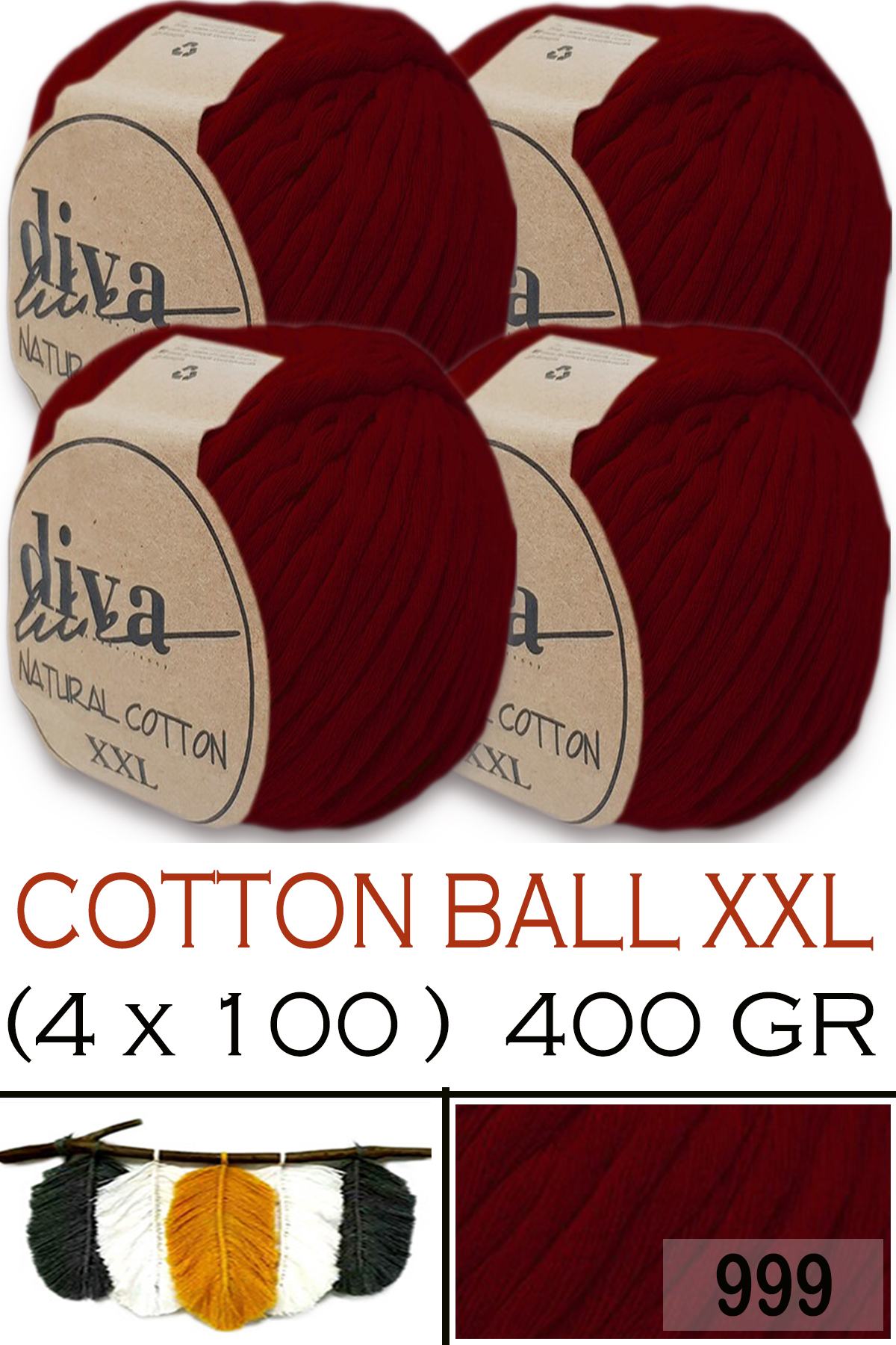 Diva Natural Cotton XXL 999 Bordo (4 lü Paket) - Görsel 1